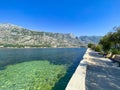 Perast town view, mountains and clear water, Montenegro