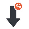 Percent arrow down line icon. Reduction banking, finance, profit concept