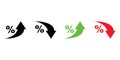 Percent Arrow Icons Set: Growth, Increase, Decrease Filled Up and Down Arrows Royalty Free Stock Photo