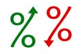 Percent with arrow up, down icon. Bussines symbol. Sign banking vector