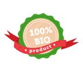 100 percent bio product seal with red ribbon. Organic certification badge, eco-friendly product label. Vector