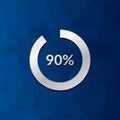 90 percent circle chart. Infographic vector icon with blue low poly pattern. Element for business, finance, web design, progress,