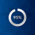 95 percent circle chart. Infographic vector icon with blue low poly pattern. Element for business, finance, web design, progress,