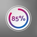 85 percent circle chart, isolated symbol on gray background. Vector gradient element. Percentage Infographic sign. Icon for