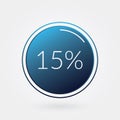 15 percent circle chart, isolated symbol. Vector blue gradient element. Infographic sign. Illustration, icon for business, finance