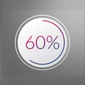 60 percent circle chart symbol. Vector red blue gradient element. Infographic sign on gray dotted background. Illustration, icon