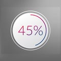 45 percent circle chart symbol. Vector red blue gradient element. Infographic sign on gray dotted background. Illustration, icon