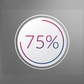 75 percent circle chart symbol. Vector red blue gradient element. Infographic sign on gray dotted background. Illustration, icon