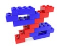 Percent concept built from toy bricks in blue and red on white Royalty Free Stock Photo