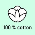 100 percent cotton black icon design on clear blue background. Natural fiber sign flower.