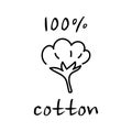 100 percent cotton black icon design. Natural fiber sign flower.