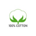 100 percent cotton fabric. Vector label and icon on blank background. Isolated drawing.