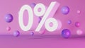 0 percent credit card mortgage banner 3d animation background neon light levitating sphere Crediting financial market 4K