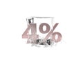 4 Percent  in cube of melting ice and drop water on isolated background Royalty Free Stock Photo