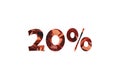 20 percent cut out symbolic illustration with lettering 20 percent from close-up of a red gift ribbon