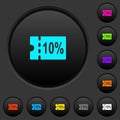 10 percent discount coupon dark push buttons with color icons Royalty Free Stock Photo