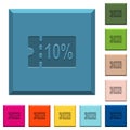 10 percent discount coupon engraved icons on edged square buttons Royalty Free Stock Photo