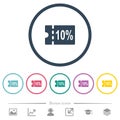 10 percent discount coupon flat color icons in round outlines Royalty Free Stock Photo