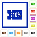 10 percent discount coupon flat framed icons Royalty Free Stock Photo