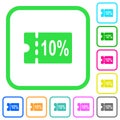 10 percent discount coupon vivid colored flat icons Royalty Free Stock Photo