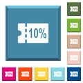 10 percent discount coupon white icons on edged square buttons Royalty Free Stock Photo