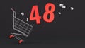 48 percent discount flying out of a shopping cart on a black background. Concept of discounts, black friday, online sales. 3d