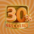 30 percent discount for online shop sale banner realistic number 3d render