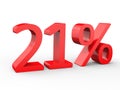 21 percent discount. Red 3d numbers on isolated white background