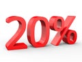 20 percent discount. Red 3d numbers on isolated white background