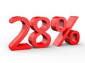 28 percent discount. Red 3d numbers on isolated white background