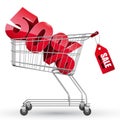 50 percent discount sale banner with market trolley