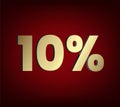 10 percent 3Ds Letter Golden, 3Ds Level Gold color, Ten 3D Percent on red color background, and can use as transparent gold 3Ds Royalty Free Stock Photo