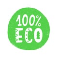 100 Percent Eco food green sign, natural organic vector stamp sticker Royalty Free Stock Photo