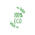 100 percent ECO Vector Icon, Green Lines Background, Ecology Doodle Mark.