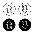 Percent growth decline arrow icon on black circle. Increase and decrease percentage sign symbol Royalty Free Stock Photo