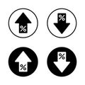 Percent growth and decline icon on black circle. Increase and decrease percentage arrow sign symbol Royalty Free Stock Photo