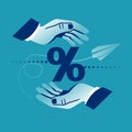 Percent in hand. Financial benefit icon. Vector illustration flat design