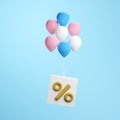 Percent icon on cube box and floating balloon