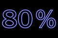 80 percent inscription on a black background. Blue line in neon style.