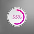 55 percent isolated pie chart. Percentage vector, infographic icon on dotted background. Sign for business, finance, web design,