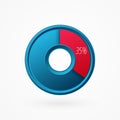 35 percent isolated pie chart. Percentage vector symbol, infographic blue red gradient icon. Circle sign for business, finance,