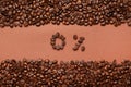 0 percent made of coffee beans on color background, top view. Decaffeinated drink Royalty Free Stock Photo