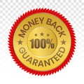 100 percent money back label vector flat icon for customer satisfaction guarantee on a transparent background Royalty Free Stock Photo