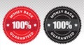 100 percent money back label vector flat icon for customer satisfaction guarantee on a transparent background Royalty Free Stock Photo