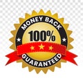 100 percent money back label vector flat icon for customer satisfaction guarantee on a transparent background Royalty Free Stock Photo