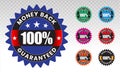 100 percent money back label vector flat icon for customer satisfaction guarantee on a transparent background Royalty Free Stock Photo