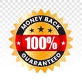 100 percent money back label vector flat icon for customer satisfaction guarantee on a transparent background Royalty Free Stock Photo