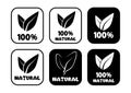 100 percent natural round badges. Set of round stamps with leaves inside for product with natural ingredients. Healthy foods icons Royalty Free Stock Photo