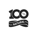 100 percent natural vector green label black and white stamp or rubber isolated, natural sticker or logo symbol design Royalty Free Stock Photo