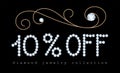 10 percent off banner with diamond jewelry letters